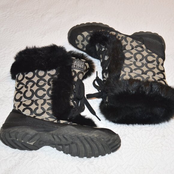 Coach Jennie Signature Quilted All-Over Monogram Print Winter Boot with Fur Trim - Picture 1 of 10